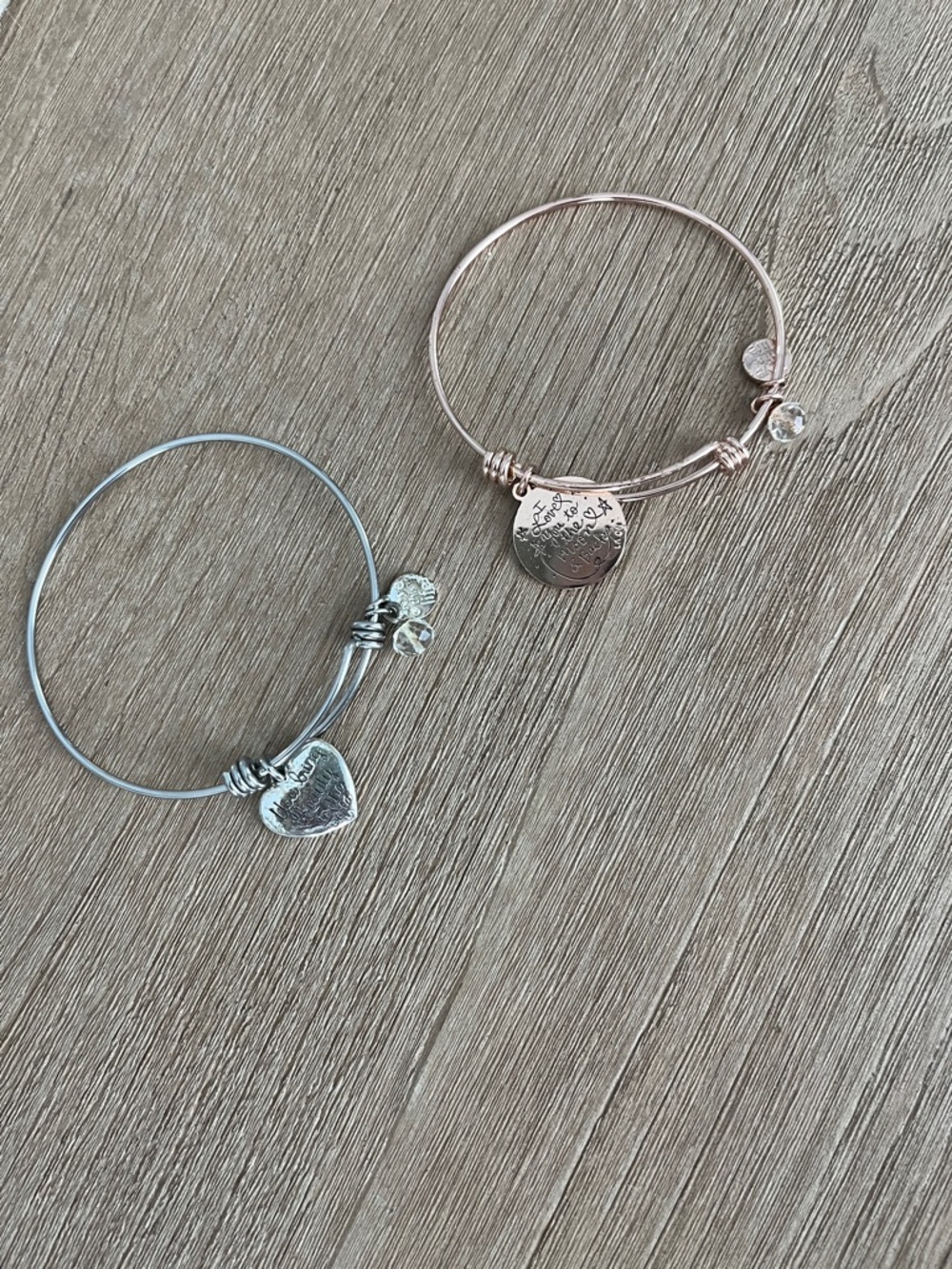 Love This Life Silver Heart & Rose Gold Disc Charm Bangle Set
